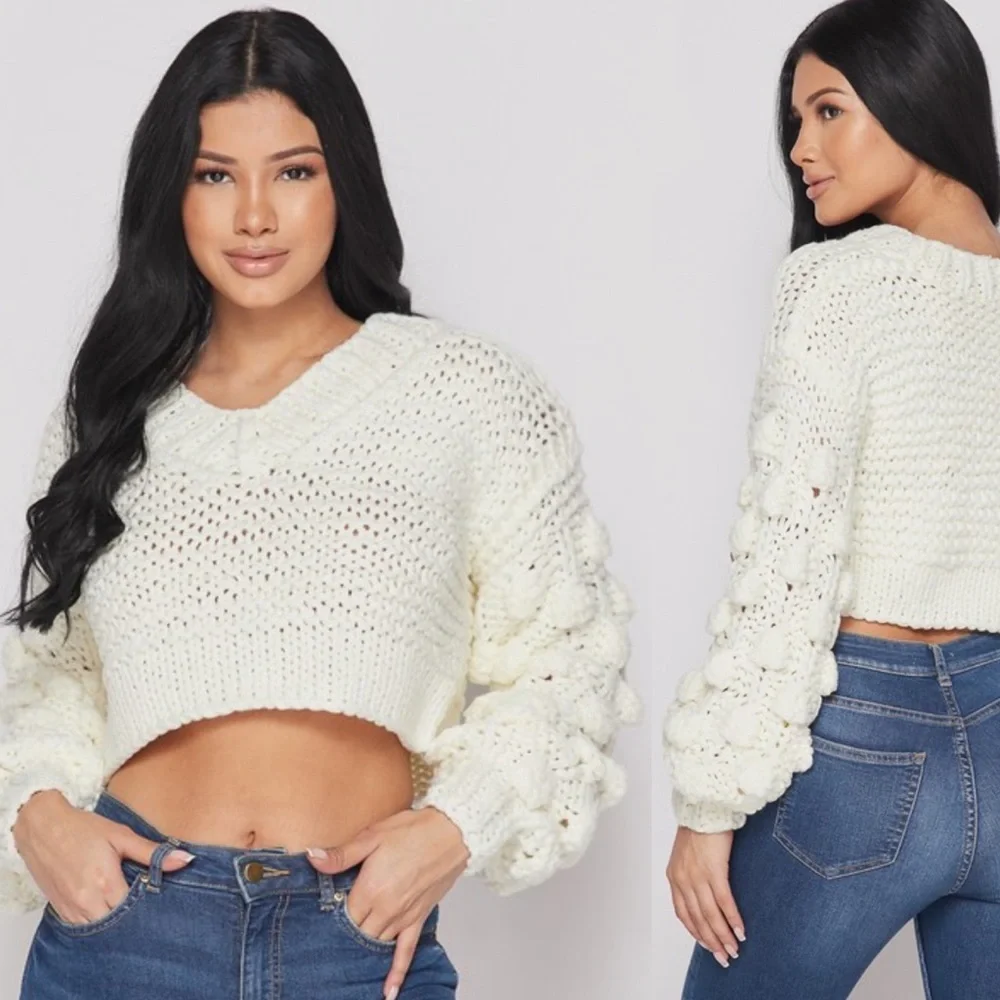 Ivory Crop Bom Bom Sweater from Hera Collection